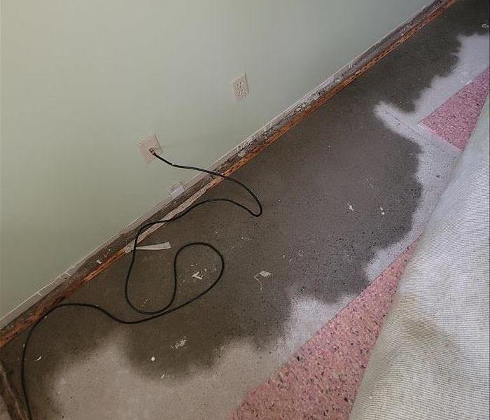 Water seeping in through base of wall under carpeting.  